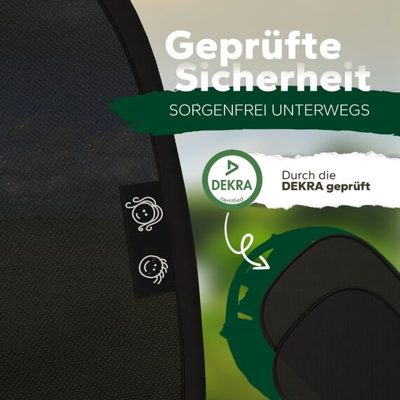 Sonnenschutz Auto Baby mit UV-Schutz UPF50+, DEKRA geprüft & KBA-zugelassen, Hochwertiges GSM105+ Nylon, Doppelte Schutzwirkung, Sonnenschutz Auto Kinder ohne Saugnapf