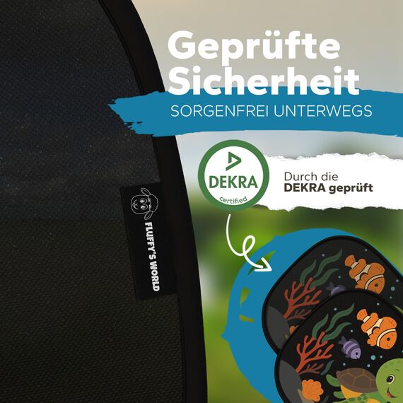 Sonnenschutz Auto Baby & Kinder • ZERTIFIZIERTER UPF50+ UV-Schutz • DEKRA geprüft & KBA-zugelassen • Nachhaltiges & hochwertiges GSM105+ Nylon • Sonnenblende Seitenscheibe • Motiv Unterwasser