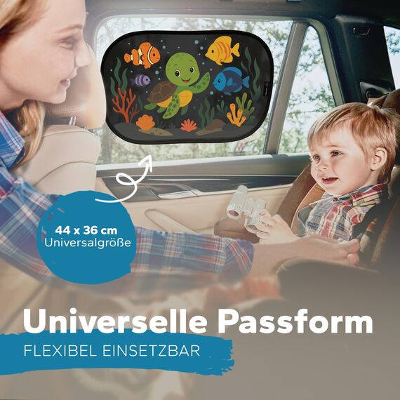 Sonnenschutz Auto Baby & Kinder • ZERTIFIZIERTER UPF50+ UV-Schutz • DEKRA geprüft & KBA-zugelassen • Nachhaltiges & hochwertiges GSM105+ Nylon • Sonnenblende Seitenscheibe • Motiv Unterwasser