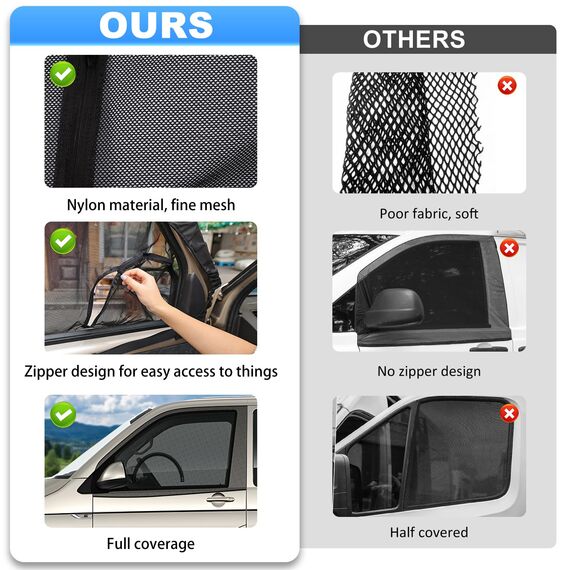 ZATOOTO Magnetische Seitenfenster Insektenschutzgitter passend für VW T4 T5 T6, Autofenster Moskitonetz für Vordertüren, Schutz vor Moskito Atmungsaktiv für Outdoor Camping Reise