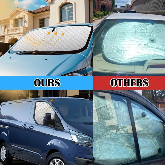 ZATOOTO Frontscheibe Sonnenschutz für Ford Transit Custom, Windschutzscheibe Sonnenschutz Innen Faltbar, Thermomatten Magnetisch, Verdickte, blockiert 99% UV-Strahlen, 3er Set
