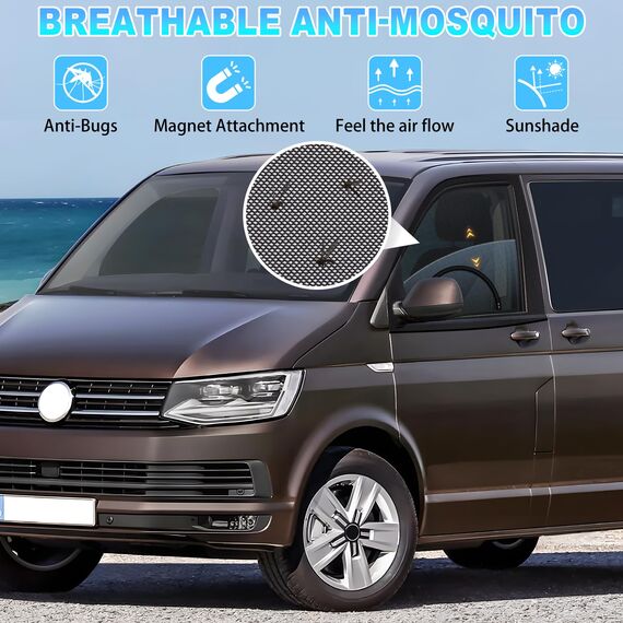 ZATOOTO Magnetische Seitenfenster Insektenschutzgitter passend für VW T4 T5 T6, Autofenster Moskitonetz für Vordertüren, Schutz vor Moskito Atmungsaktiv für Outdoor Camping Reise