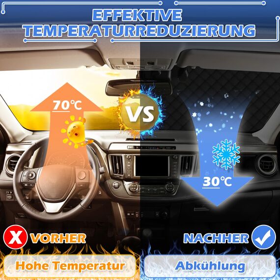 Tevlaphee Sonnenschutz Auto Frontscheibe, Windschutzscheibe Sonnenschutz, UV-Schutz für Sommer, Sonne, Staub, Schnee, EIS, Frost, 197 * 128cm