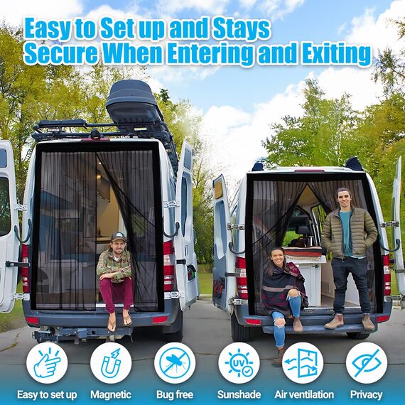 ZATOOTO Moskitonetz Van mit Magnetismus, Fliegengitter Auto für Mercedes Vito und Marco Polo Volkswagen Transporter, Center Magnetic Closure für Insektenschutz Auto