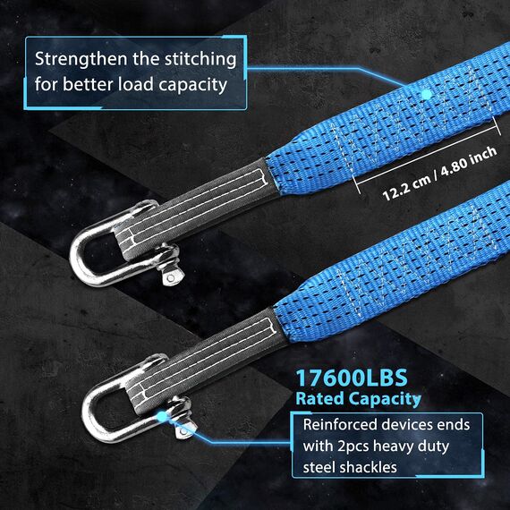 MAIKEHIGH Abschleppseil 5 cm x 5 m, 17,600 lbs (8 Tonnen) Recovery Tow Strap Kit Für Off-Road Recovery & Abschleppen Heavy Duty Polyester Weather Resistant Verstärkte Looped Ends 2 Safety Hooks