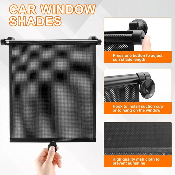 KXVXXV 2er-Set Sonnenrollo Auto Sonnenschutz Auto Seitenscheibe für Babys & Kinder（40 x 60cm, Rollo mit Saugnäpfen mit Flexibler, Größeneinstellung, UV-Schutz, Schwarz