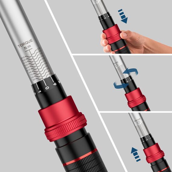 VANPO Drehmomentschlüssel 1/2 Zoll, 20-220NM Drehmomentschlüssel Auto & Motorrad Set mit 125mm Verlängerungsstange, 1/2"-3/8" Adapter, 72 T Drehmoment-Schlüssel für Auto Reifenwechsel, LKW, NKW