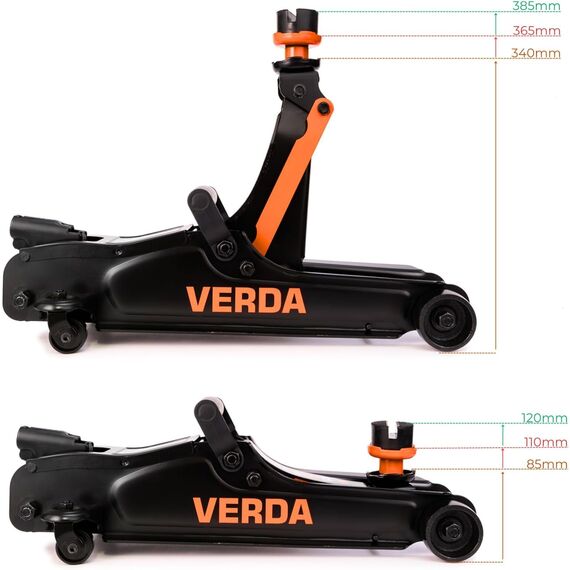 Verda Hydraulischer Wagenheber 2,5T 85-365 mm, 3X Gummiauflage, Koffer, Montagehandschuhe Autoheber Rangierwagenheber Reifenwechsel PKW Geländewagen Wohnmobil