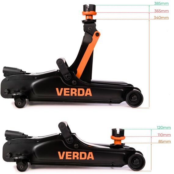 Verda Hydraulischer Wagenheber 2,5T, 85-365 mm, 3X Gummi, robuster Handgriff, Rangierwagenheber PKW, Profi, Ständer, Flache, Wohnmobil, Geländewagen, Heber, Arbeitshandschuhe, Autoheber
