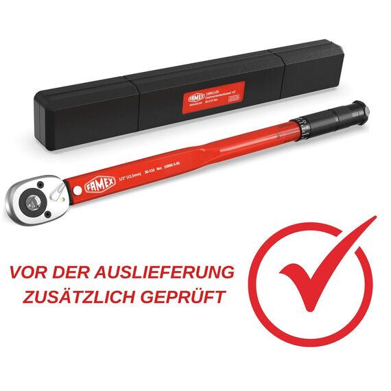 FAMEX 10886-3-RS Drehmomentschlüssel 1/2" (12,5mm) - 30-210 Nm - Schoneinsätze aus Chrom-Molybdän-Stahl - schlagfest - inkl. Verlängerung Adapter - für Auto, Motorrad, Van