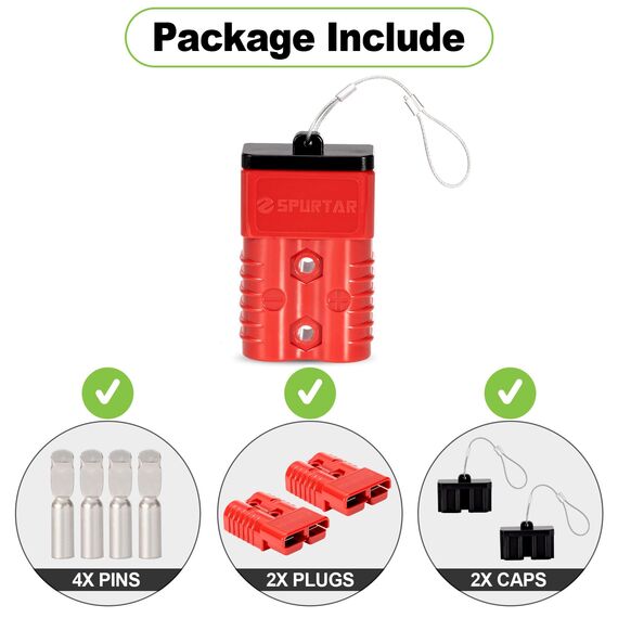 Spurtar 50A Batterie Schnelltrennstecker(2 Stück) 6 Gauge Kabelbaum 12-36V Schnellkupplung Überbrückungskabel Recovery Kit für Auto ATV Hebebühnen Motoren Anhänger, Rot