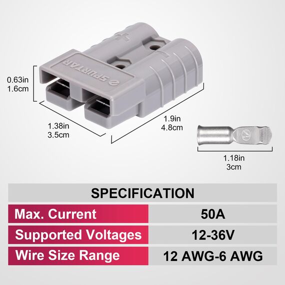 Spurtar Batterieanschluss 50A Batterie Stecker 2 Stück, 12V 6AWG Akku Schnellanschluss Stecker für Auto Wohnmobil Wohnwagen Motorrad Boot Solaranlagen