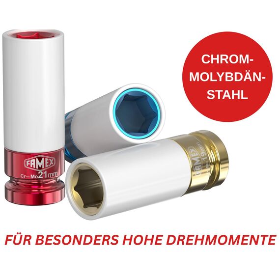FAMEX 10886-3-RS Drehmomentschlüssel 1/2" (12,5mm) - 30-210 Nm - Schoneinsätze aus Chrom-Molybdän-Stahl - schlagfest - inkl. Verlängerung Adapter - für Auto, Motorrad, Van
