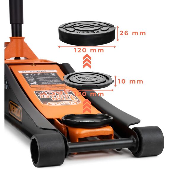 Verda Wagenheber hydraulisch 3T - Hubhöhe 75-515 mm, mit D-Griff und Fußpedal, mit Schmiernippel, 2X Gummi, Rangierwagenheber PKW Auto Heber, SUV, Doppelpumpsystem, Extra Stabil & Sicher Flacher