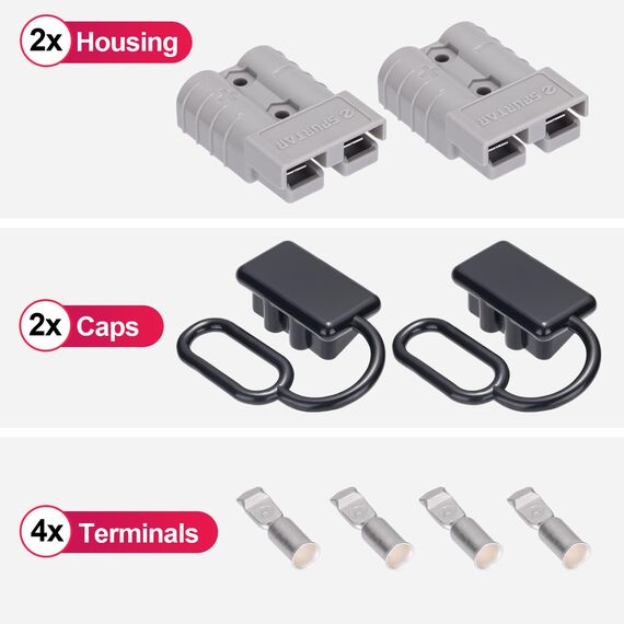 Spurtar Batterieanschluss 50A Batterie Stecker 2 Stück, 12V 6AWG Akku Schnellanschluss Stecker für Auto Wohnmobil Wohnwagen Motorrad Boot Solaranlagen