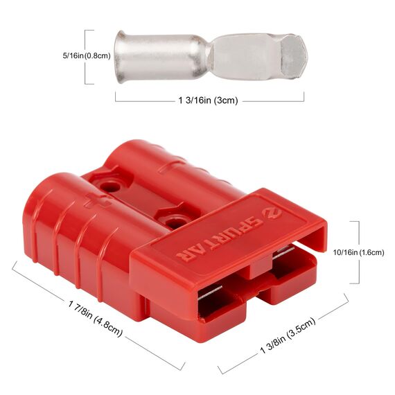 Spurtar 50A Batterie Schnelltrennstecker(2 Stück) 6 Gauge Kabelbaum 12-36V Schnellkupplung Überbrückungskabel Recovery Kit für Auto ATV Hebebühnen Motoren Anhänger, Rot