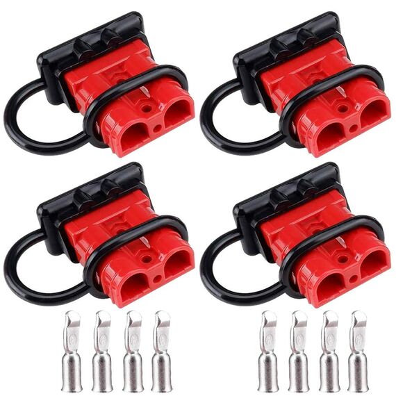 GTIWUNG Batterieanschluss 50A Stecker, 50A 600V Anhängerkupplung für Seilwinde, Quick Connect Batterie Akku Steckverbinder Schnellanschluss Stecker mit Staubschutzkappen für Auto, Wohnmobil,Rot