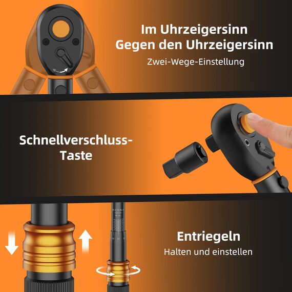 Drehmomentschlüssel Auto 30-210Nm, 1/2 Zoll Torque Wrench, 72 Zähne Umschaltknarre, Radmutternschlüssel für Auto reifenwechsel, LKW, NKW, Motorrad Reparatur und Wartung, ± 3% Fehlergenauigkeit