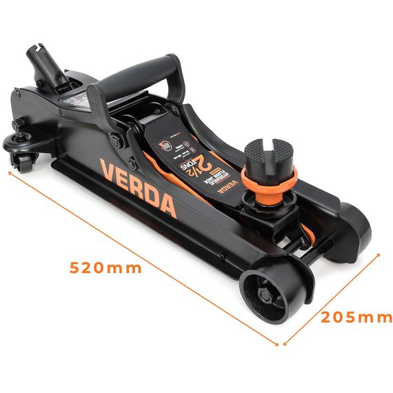 Verda Hydraulischer Wagenheber 2,5T, 85-365 mm, 3X Gummi, robuster Handgriff, Rangierwagenheber PKW, Profi, Ständer, Flache, Wohnmobil, Geländewagen, Heber, Arbeitshandschuhe, Autoheber