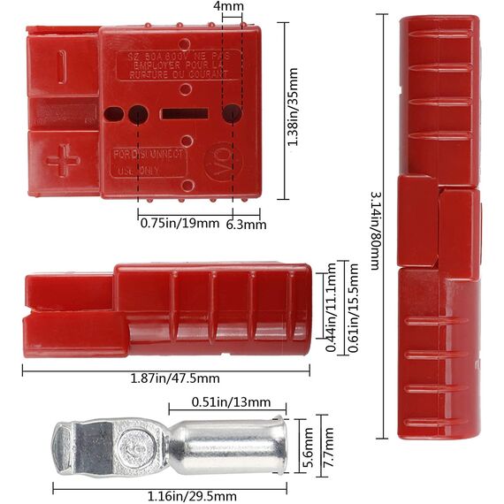 GTIWUNG 4 Stück Batterieanschluss 50A Stecker,50A 600V Quick Connect Batterie Akku Steckverbinder Schnellanschluss Stecker mit Staubschutzkappen und Schnellkupplungsgriff, für Auto,Wohnmobil,Rot