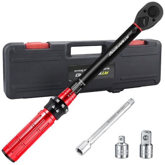 ATsafepro Drehmomentschlüssel 3/8" Set, 5-60Nm Drehmomentschlüssel Auto mit 15cm Verlängerungsstange,Adaptateur 1/4"&1/2",±3% Fehlergenauigkeit 72 Zähne Ratchet, für Auto, Moto,Fahrrad