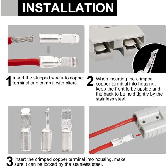 GTIWUNG 4 Stück Batterieanschluss 50A 600V Stecker Grau,Quick Connect Batterie Akku Steckverbinder Schnellanschluss Stecker mit Staubschutzkappen und Schnellkupplungsgriff für Winch oder Trailer, Auto