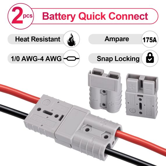 Spurtar Batterieanschluss 175AMP (2 STK.) Quick Connect Batterie Verbindungs Stecker mit Staubkappe Stecker für Auto Wohnmobil Wohnwagen Motorrad Boot Solaranlagen, Zertifiziert
