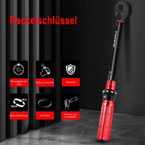 ATsafepro Drehmomentschlüssel 3/8" Set, 5-60Nm Drehmomentschlüssel Auto mit 15cm Verlängerungsstange,Adaptateur 1/4"&1/2",±3% Fehlergenauigkeit 72 Zähne Ratchet, für Auto, Moto,Fahrrad