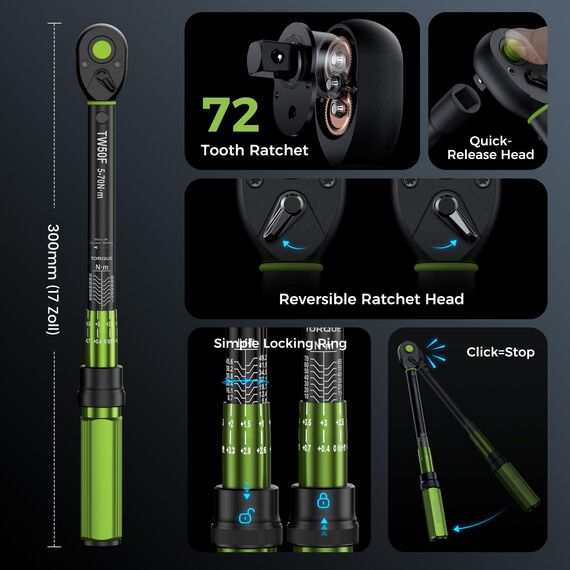 ETOOLAB 3/8" Drehmomentschlüssel, 5-70 N·m/5-49.2 lbf·ft, ±3% Fehlergenauigkeit, 72 Zähne Professioneller Drehmomentschlüssel für Autol/Fahrrad/Motorrad