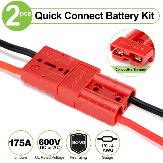 Spurtar 175A Batterie-Schnelltrennstecker, 2 Stück, 1/0-Gauge-Kabelbaum, 12–36 V, Schnellkupplung, Überbrückungskabel, Wiederherstellungsset für Auto, ATV, Hebebühnen, Motoren, Anhänger, Rot