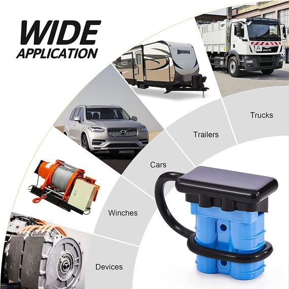 GTIWUNG Batterieanschluss Stecker 50A 600V Quick Connect Batterie Akku Steckverbinder Schnellanschluss Stecker mit Staubschutzkappen für Auto, Wohnmobil, Himmelblau