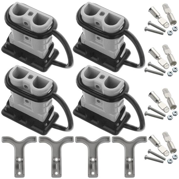 GTIWUNG 4 Stück Batterieanschluss 50A Stecker,50A 600V Quick Connect Batterie Akku Steckverbinder Schnellanschluss Stecker mit Staubschutzkappen und Schnellkupplungsgriff,für Auto,Wohnmobil,Grau