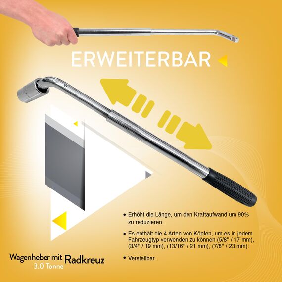 Wagenheber-Set | Scherenwagenheber für Autos 3 Tonnen (6.600 lbs) Tragbar, ideal für SUV und Autos – Universelles Auto-Notfallset mit Schraubenschlüssel