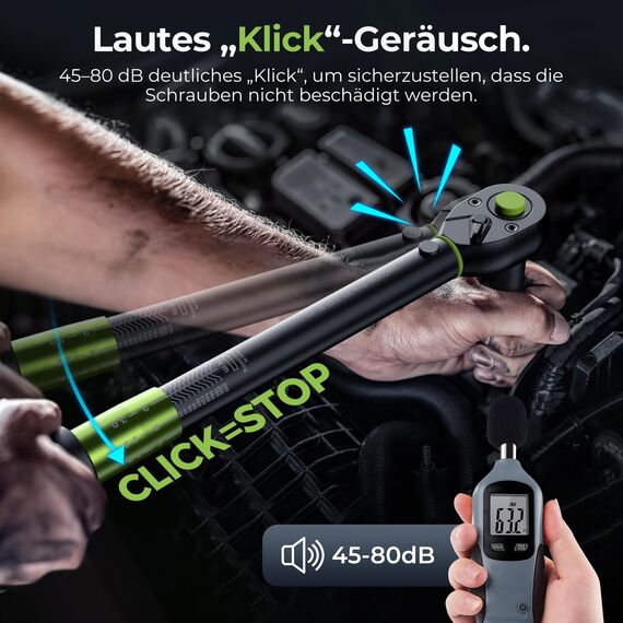 ETOOLAB 1/2 Zoll Drehmomentschlüssel Auto, 20-230Nm/10-170lbf-ft, ±3% Fehlergenauigkeit, 72 Zähne Umschaltknarre Drehmomentschlüssel Set mit 6" Verlängerung, 1/2"-3/8" Adapter für Auto/Fahrrad