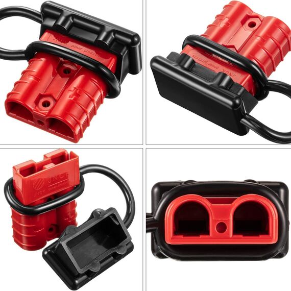 GTIWUNG 4 Stück Batterieanschluss 50A Stecker,50A 600V Quick Connect Batterie Akku Steckverbinder Schnellanschluss Stecker mit Staubschutzkappen und Schnellkupplungsgriff, für Auto,Wohnmobil,Rot