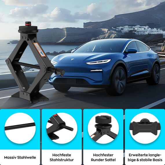 IMAYCC 3T Wagenheber Neues Upgrade, Universelle Scherenwagenheber für Auto mit Gummiauflage, Tragbarer Wagenheber mit Radmutternschlüssel, Auto-Notfallset für SUV MPV Tesla Wartung und Reparatu