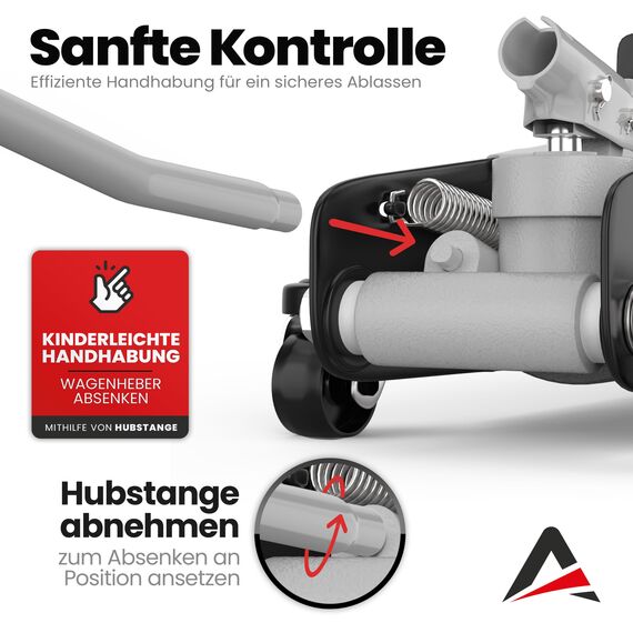 Wagenheber 2,5T extra flach – Hydraulischer Rangierwagenheber mit Transportkoffer, 3 Gummiauflagen & Adapter – Auto Wagenheber für PKW bis 2.500 kg (Hellgrau)