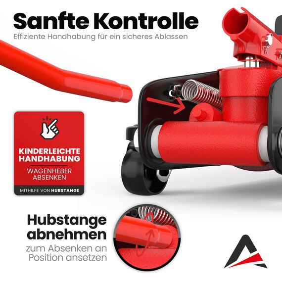 Wagenheber 2,5T extra flach – Hydraulischer Rangierwagenheber mit Transportkoffer, 3 Gummiauflagen & Adapter – Auto Wagenheber für PKW bis 2.500 kg (Rot)