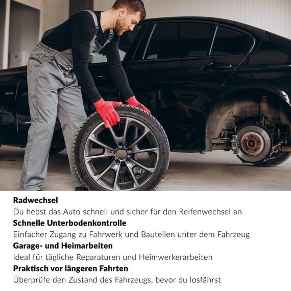LEHMANN Hydraulischer Wagenheber 2,5 T - Rangierwagenheber mit 2 Gummiauflage - Hubhöhe 85-360 mm - 360° Rollen - Auto Wagenheber Hydraulisch ideal für Wartung, Reparatur, Reifenwechsel