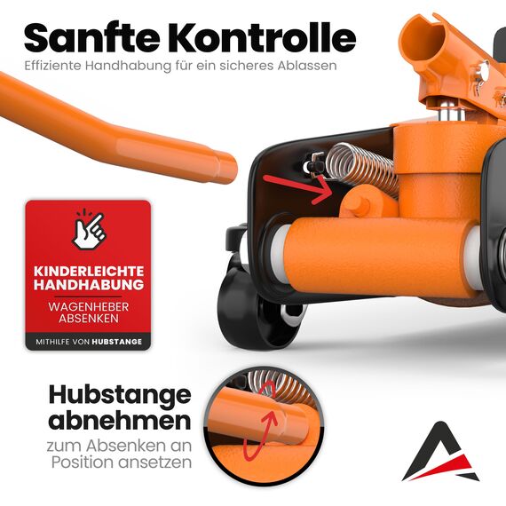 Wagenheber 2,5T extra flach – Hydraulischer Rangierwagenheber mit Transportkoffer, 3 Gummiauflagen & Adapter – Auto Wagenheber für PKW bis 2.500 kg (Orange)