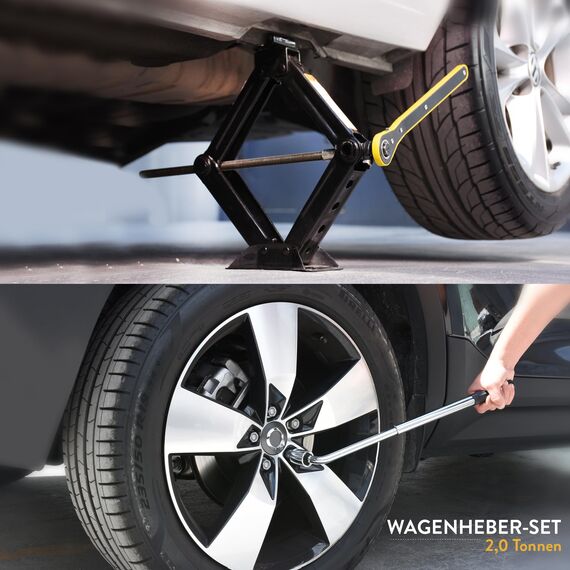 Wagenheber-Set | Scherenwagenheber für Autos 2 Tonnen (4.400 lbs) Tragbar, ideal für SUV und Autos – Universelles Auto-Notfallset mit Schraubenschlüssel