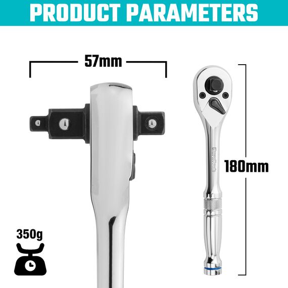 DURATECH 3‑in‑1 Umschaltknarre 180 mm, 1/4", 3/8" & 1/2" Ratschengriff, 72‑Zahn Steckschlüssel aus Legierungsstahl für Auto, Motorrad und Maschinenreparatur
