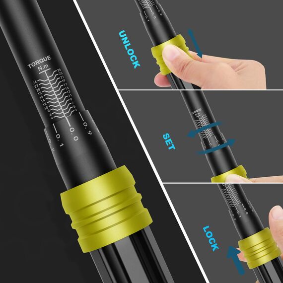 ANPUDS Drehmomentschlüssel 1/4", 3-25 NM Fahrrad & Motorrad, 0,1NM Mikro-Einstellung mit Arretierung, ±3% Fehlergenauigkeit Drehmoment-Schlüssel mit 72 Zähne Wende Ratschenkopf