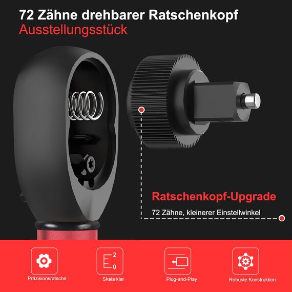 ATsafepro Drehmomentschlüssel 3/8 Zoll, Drive Click 5-60 Nm Drehmomentschlüssel Auto, Dual Direction Einstellbare 72 Zähne Fahrrad Drehmomentschlüssel für Fahrrad und Motorrad Auto Wartung