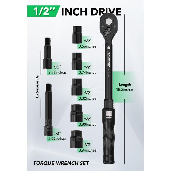 LLAVETOR Drehmomentschlüssel 1/2", 30-210 Nm Drehmomentschlüssel 8tlg. Set,± 3% Fehlergenauigkeit,72-Zahn-Drehmomentschlüssel für Motorrad, Auto, LKW Reparatur