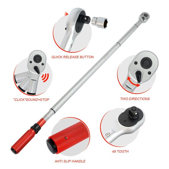 Hairich Drehmomentschlüssel 3/4 Zoll 200–800 N·m, ±3% Genauigkeit, 48-Zähne Ratschenkopf, Tragbare Aufbewahrungsbox, Torque Wrench für Auto, LKW & Traktor