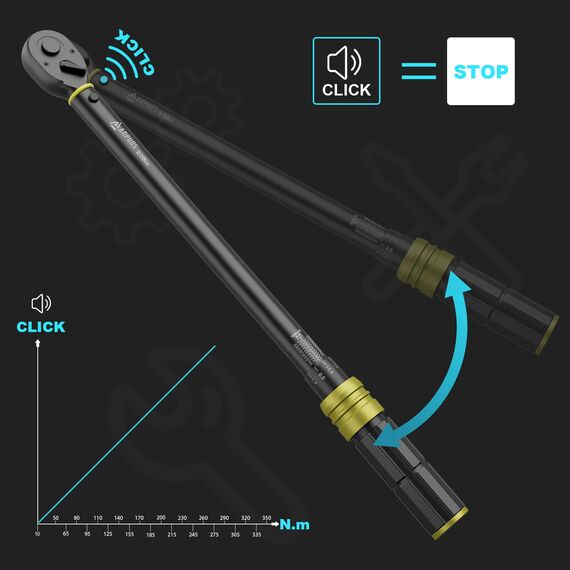 ANPUDS Drehmomentschlüssel 1/2 Zoll, 50-350 Nm, ±3% Zertifizierte Genauigkeit, 72 Zähne Umschaltknarre, Profi KFZ Drehmoment-Schlüssel für Radwechsel, Auto, LKW & Traktor, inkl. Box