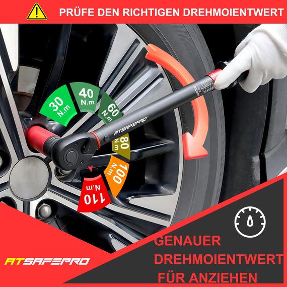 ATsafepro Drehmomentschlüssel 1/2 Zoll, 20-230 Nm 7 tlg. Drehmomentschlüssel Set mit 3 Stecknüsse (17mm, 19mm, 21mm), 1/2"-3/8" Adapter, 125 mm Verlängerungsstange, ±3% Genauigkeit