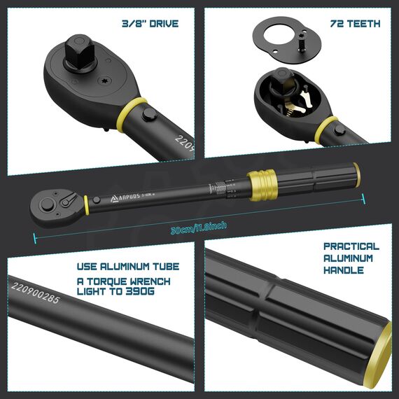 ANPUDS 3/8 Zoll 5-60Nm Drehmomentschlüssel, ±3% Fehlergenauigkeit mit 72 Zähne Wende Ratschenkopf Tragbare Aufbewahrungsbox für Fahrrad, Motorrad und Auto Zündkerzenwechsel