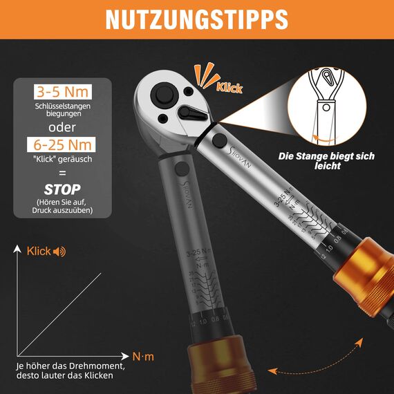 13TLG Klein Drehmomentschlüssel Fahrrad 3-25NM, 1/4 Zoll Torque Wrench Set, 72 Zähne Umschaltknarre, Ratschenkasten inklusive mit Verlängerungsstange 10 cm, Innensechskant und Torx Bit Buchse